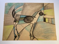 Antique Cubism Drawing Animal Creature Horse Dog Cubism Vintage Modernist Older