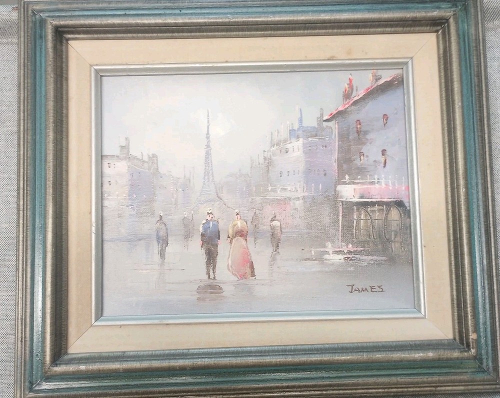 Vtg Framed Oil Painting Canvas Paris Street Scene French Impressionist Signed