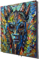 AFRICAN MASK OIL█PAINTING REALISM ART█SIGNED VINTAGE ORIGINAL█EXPRESSIONIST DECO