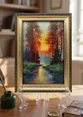 Forest Sunset Original Oil Painting 6×4 Framed Signed River Landscape Nature Art