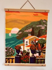 Mediterrainian Island in Acrylic Paint – 20″ x 16″ -Wood and leather frame