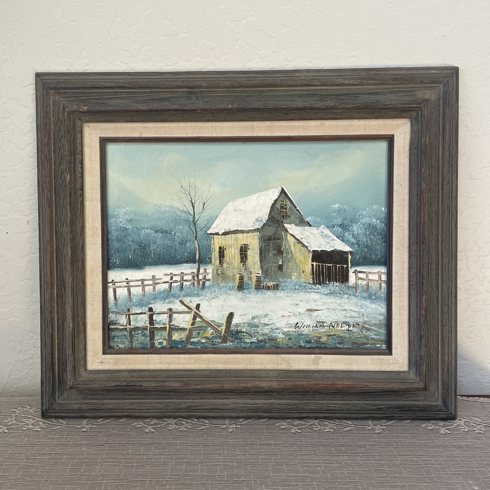 VINTAGE ORIGINAL WILLIAM NEWPORT BARN PAINTING OIL/CANVAS 12″X16″ Signed