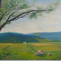 Rural Summer Landscape Oil Painting Impressionism Tree Mountains Farmhouse 9×12