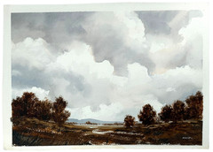 Autumn Trees Landscape 12 1/4 x 17 Watercolor Painting-William Senior