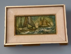Vintage 1960’s Nautical Oil Painting Sail Boats Ocean Small Framed 8” X 12”