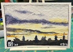 ACEO Painting by M. Hackney Sunset Landscape Watercolor Signed Original 2.5×3.5″