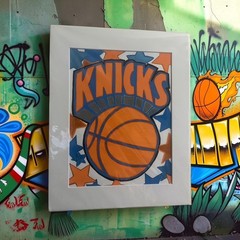 Original Knicks Inspired Basketball Artwork Hand Drawn Sports Wall Decor OOAK