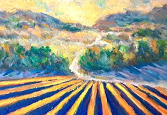 Oil Painting Sunrise Rows Lavender Fields Provence Original Framed by Donalee