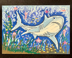 ACEO Original, Abstract Whimsy Shark, Mini Art Painting, by Annibbie