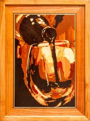 Wine still life wood home decor kitchen wooden wall art boho style marquetry