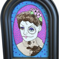 Original Painting Victorian Stitches Woman Ooak Framed Horror Goth Art Halloween