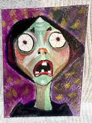 ACEO OOAK signed Watercolor Painting Green GLENDA GOBSWORTH Portrait Woman