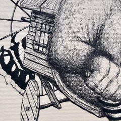 ALAIN DONATE SURREAL CUBAN ART Painting ORIGINAL SKETCH INK/CARDBOARD 12″X 16″