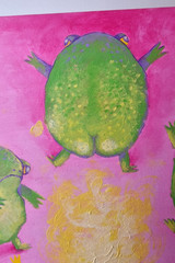 Original Acrylic Painting by MoonArtGlitch ~ Frogs dancing fire ~ Wood 25x25cm