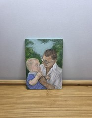 ACEO Original Father’s Day Painting | Oil On Wood | Dad And Baby Impressionist