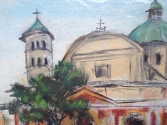 Franz Ehmke *1928 -2018 DDR Painter Pastel Italy Ravenna Cathedral Facade