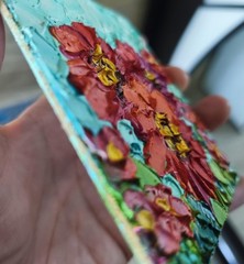 Zinnia Oil Painting Original Miniature 4×4 in Floral Impasto Signed  Art