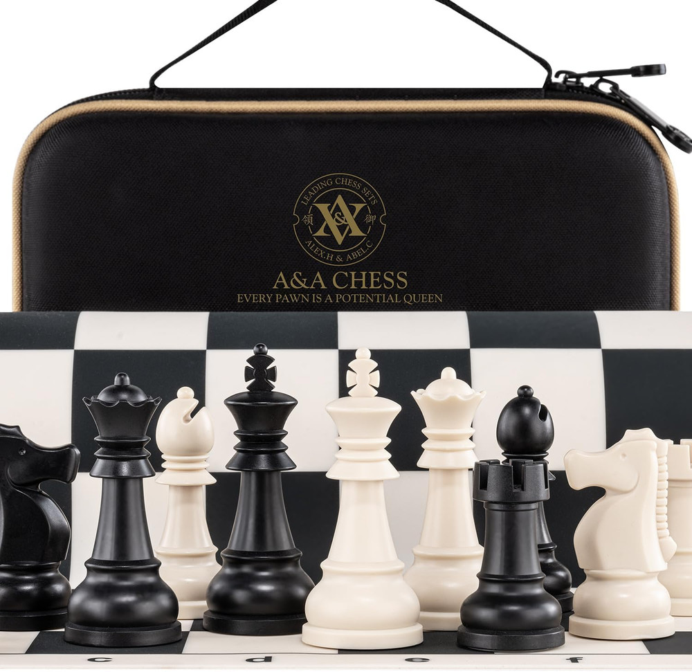 Foldable Silicone Chess Set 15×15 Inch 3.25 King Weighted Pieces Carrying Case