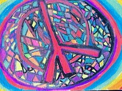 Original Abstract Acrylic Painting Peace Symbol Colorful Mosaic Canvas Art