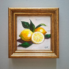 Lemons Impasto Oil Painting Original 3D Art Kitchen Decor Unframed 6×6