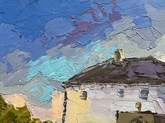 Oil painting Stone tower Ostroh Castle Ukrainian painter Canvas original art