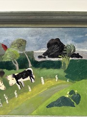 Antique Maui Cows Painting Cow Landscape Hawaii New York Exhibited Klaussen Folk