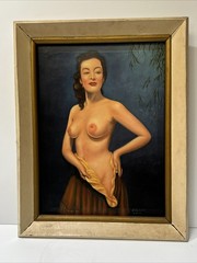 MID CENTURY PAINTING FELICIANO SIGNED OIL PRETTY WOMAN FEMALE MODEL MEXICAN