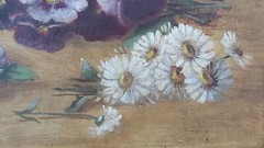 Carl Frederik Scheiding (1832-1903): PANSIES. Original antique oil painting