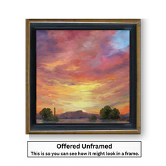 Love Art Original Oil Painting Arizona Landscape Southwestern Bright Sunset Sky