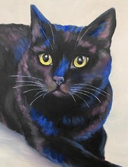 Original Black Cat Oil Painting Impasto Cat Portrait Animal 14″x18″ Wall Art