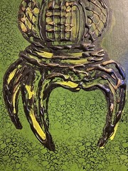 Signed 1950s Mid Century Framed Drip Art Painting Asian Vessel 25”x16.9”