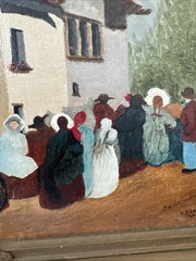 19th Century French Village Painting 21 X 25