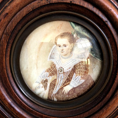 Antique Round Hand Painted and Signed Women’s Portrait in Original Frame.