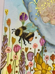 Watercolor Painting Original Memorial Art God’s Hands Floral Bumblebee