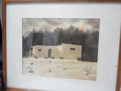 SGND VINTAGE WATER COLOR PAINTING ADOBE SANTA FE DESERT NATIVE NEW MEXICO