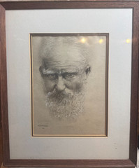 H L Bauman Signed 1932 Mixed Media Portrait Bearded Man Framed VG 18×15 Art