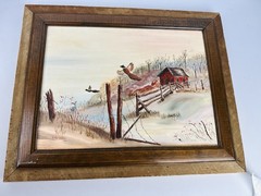 Vintage Rustic Handmade Framed Mallard Ducks Oil Painting Wildlife 21”x17” Art