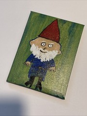 GNOME Original Figural Wall Art Green Acrylic Canvas Glitter Painting NAY