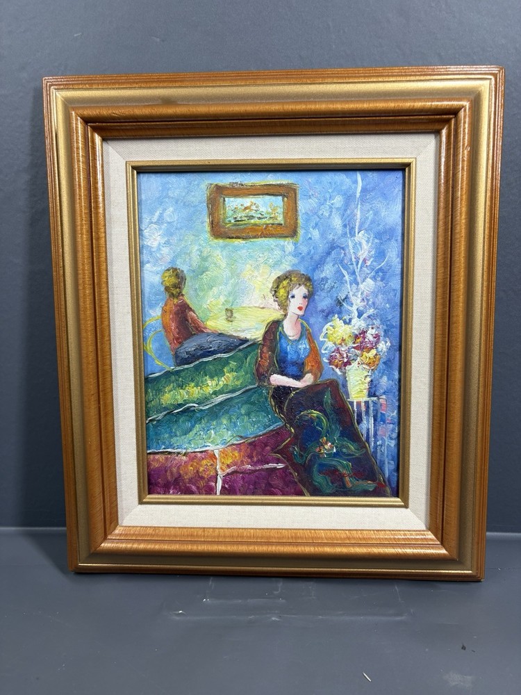 Two Women Vintage oil Painting signed T. Denver 15×13