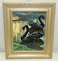 Signed Original 2 Black Swan Birds Oil Board Paintings Heiner Hertling MI Artist