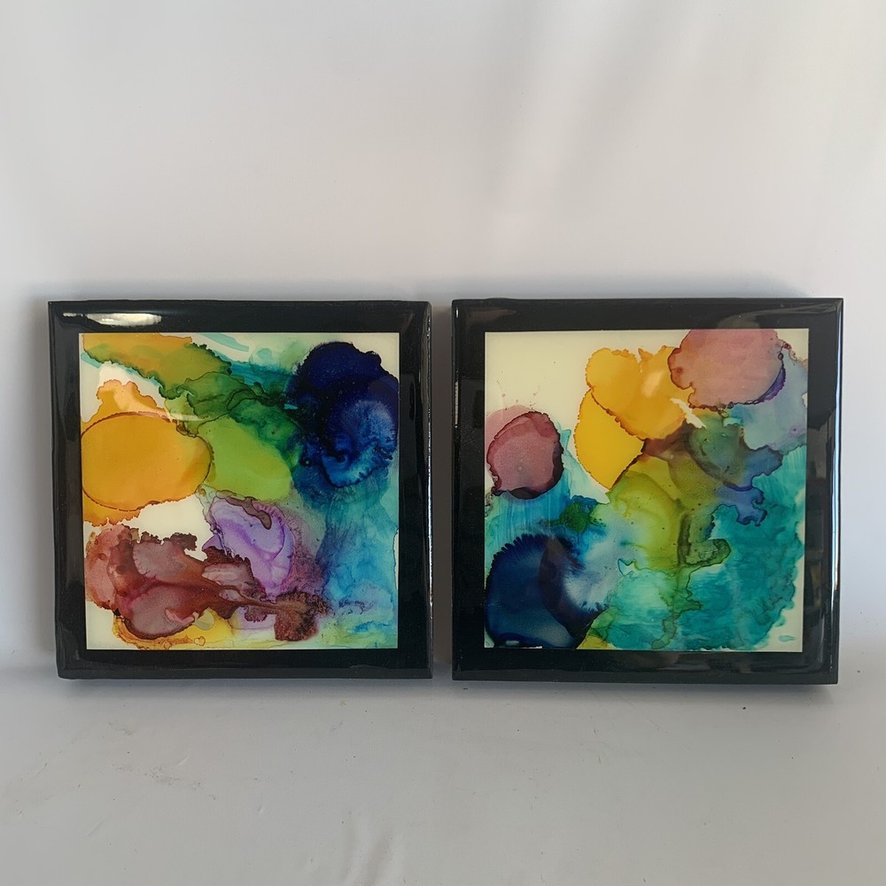 Original Abstract Art Glossy Resin Alcohol Inks Tracy Eau Claire Cradled Wood 6″