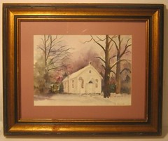 Americana Primitive Watercolor COUNTRY CHURCH Signed K SMITH Pro Matt & Frame!!