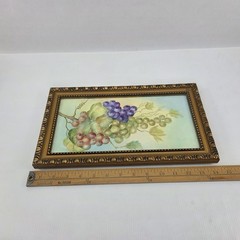 Vintage Original Still Life Oil Painting Grapes Tile Ornate Gold Frame Signed