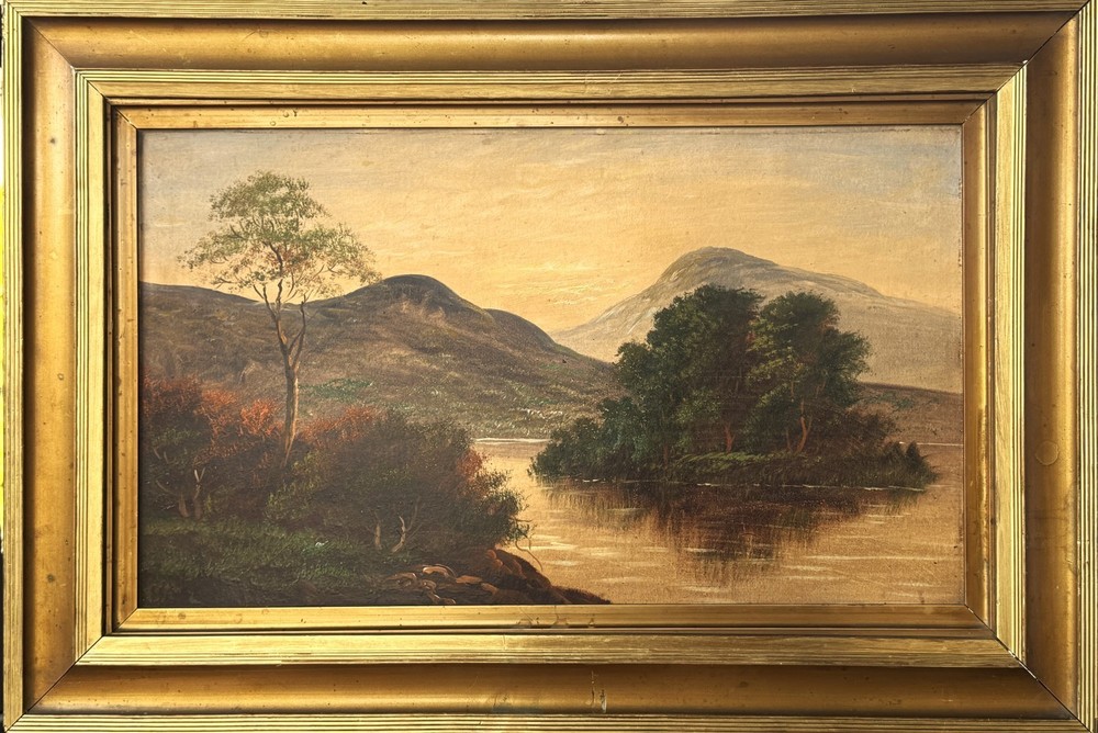 ANTQ From Late 19th C Hudson River School O/B „Mountain Lake Landscape“, Framed!
