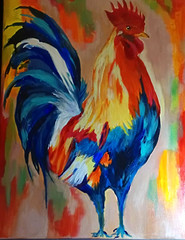 Rooster Painting So Colorful Abstract Original 11×14 Canvas by Jayne