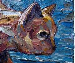 Cat MODERN ORIGINAL OIL█PAINTING█VINTAGE ART█SIGNED KITTEN NATURE ANIMAL PETS NR