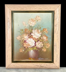 Vtg 80s Floral Still Life Oil Painting Original Wood Frame 13”x11” Robert Cox