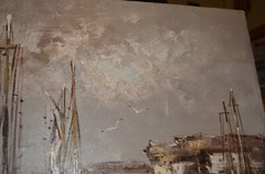 B Wilder Signed Boat Ship Fish Harbor Impressionism Large Original Oil Painting