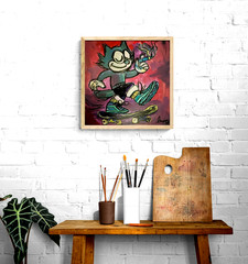 Original Art Painting Felix Vintage Comic 10×10 Neoexpressionist Cartoon Cat