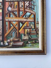 Vintage Industrial Painting Construction Workers Factory Urban Modernism Listed